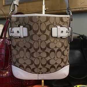 Coach Chelsea Signature Canvas White Leather Handbag Purse 3577